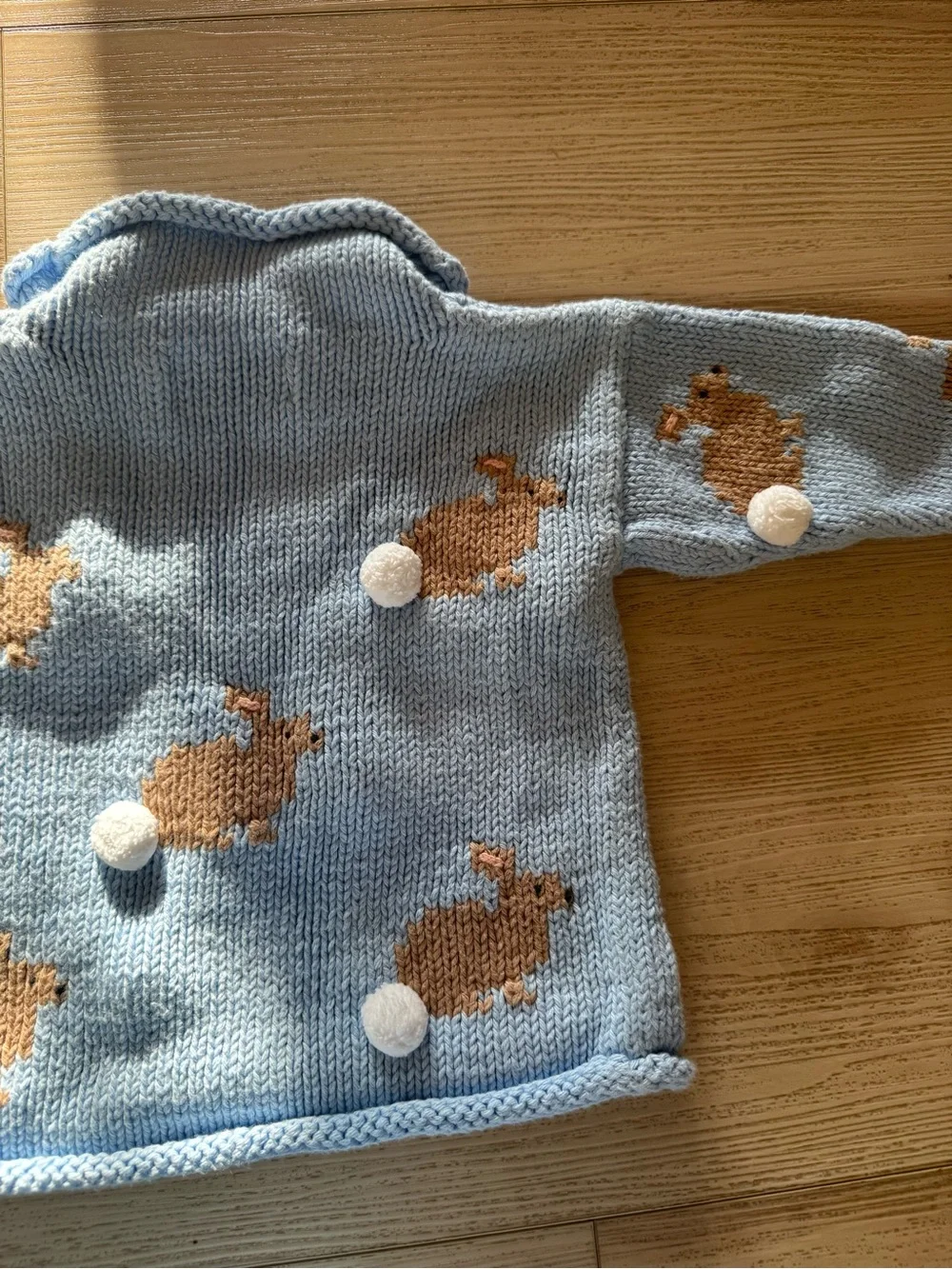 Clauce Quality Sweaters Blue Bunny Roll Neck Intarsia Knit -12 month